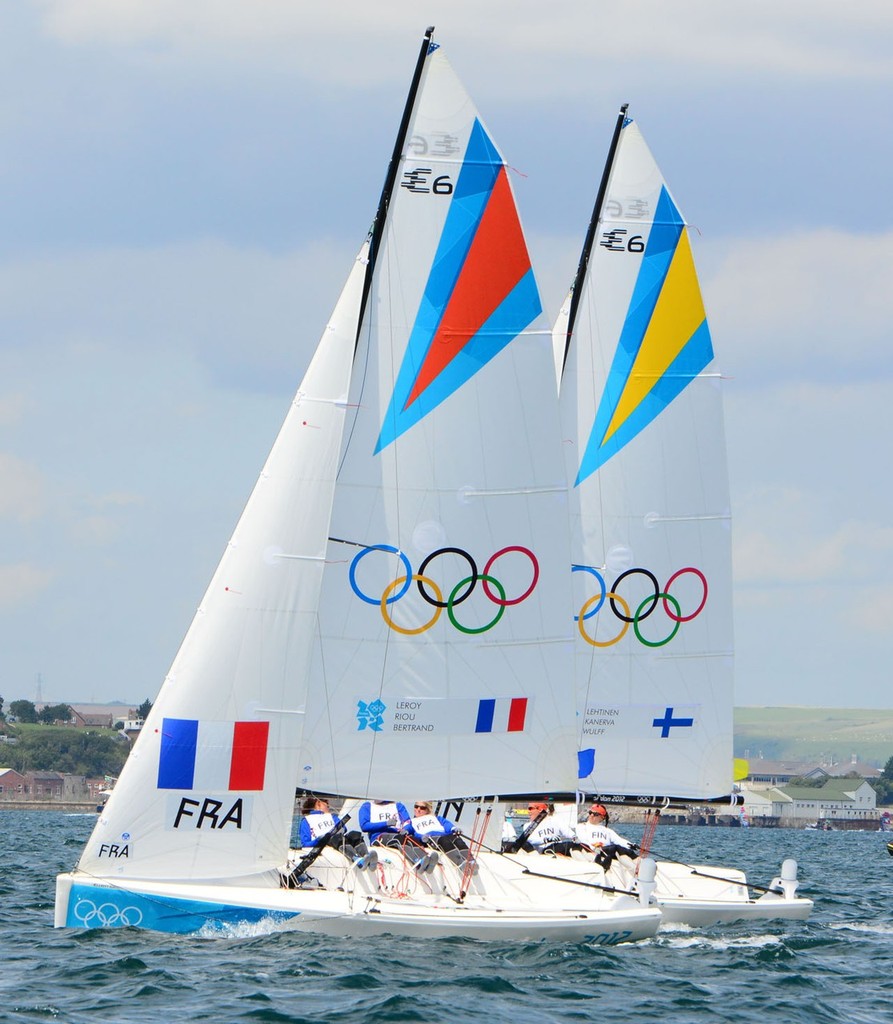 FRA  and FIN WMR- London 2012 Olympic Sailing Competition Practice Day © Sail-World.com http://www.sail-world.com